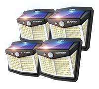 Claoner Solar Motion Sensor Lights, [128 LED/4 Packs] Outdoor Solar Lights 3 Working Modes Solar Wall Lights with 270° Wide Angle Wireless IP65 Waterproof Solar Security Lights for Yard Garage Deck