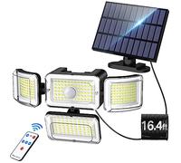 CLAONER Solar Outdoor Lights Motion Sensor 3500LM 288 LED Security Light with Remote Control IP67 Waterproof 4 Heads Flood Lights with 16.4ft Cable 4 Modes (1 Pack)