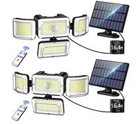 CLAONER Solar Outdoor Lights Motion Sensor 3500LM 288 LED Solar Security Lights with Remote Control IP67 Waterproof 4 Heads Solar Flood Lights with 16.4ft Cable 4 Modes Wall Lights(2 Pack)
