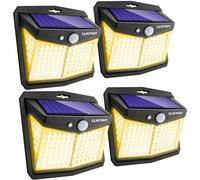CLAONER Solar Powered Lights Outdoor, Upgraded Wireless 270° IP65 Solar Motion Sensor Security/Wall Light for Front Door, Yard, Garage, Garden, Warm White (4 Pack)