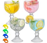 Claplante Schooner Beer Glasses, 21.5 Oz Extra Large Margarita Glass Set of 4 With 4 Color Clips, Crystal Clear Bar Glassware