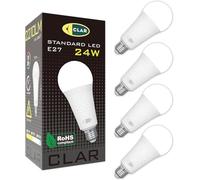 CLAR - Powerful E27 LED Bulb 150W/200W, Energy Saving, Warm White 3000ºK 24W (Pack of 4)