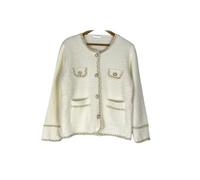 Clara Belle UK Women’s Knitted Cardigan - Contrast Trim & Pearl Buttons - Long Sleeve - Soft Acrylic - Black & White - Regular Fit (UK, Alpha, XL, Regular, Regular, White)