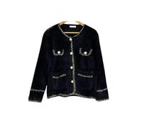 Clara Belle UK Women’s Knitted Cardigan - Contrast Trim & Pearl Buttons - Long Sleeve - Soft Acrylic - Black & White - Regular Fit (UK, Alpha, XL, Regular, Regular, Black)