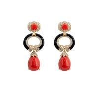 Clara Bow Coral & Enamel Drop Earrings Gold