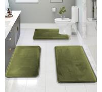 Clara Clark 3 Piece Bath Mat Set, Velvet Memory Foam Rugs for Bathroom - Non-Slip, PVC Backing, Washable, Quick-Drying - Green
