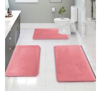 Clara Clark 3 Piece Bath Mat Set, Velvet Memory Foam Rugs for Bathroom - Non-Slip, PVC Backing, Washable, Quick-Drying - Pink