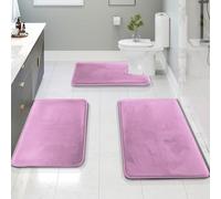 Clara Clark 3 Piece Bath Rugs & Mats Set, Velvet Memory Foam Bath Mats for Bathroom - Non-Slip, PVC Backing, Washable, Dries Quickly, Lavender