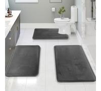 Clara Clark 3 Piece Bathroom Rugs Bath Mat Set, Velvet Memory Foam Bath Mats for Bathroom - Non-Slip, PVC Backing Bath Rugs, Washable Bathroom Rug Mats - Dries Quickly, Grey Bathroom Rug Set