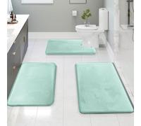 Clara Clark 3 Piece Velvet Memory Foam Bath Mat Set - Non-Slip, PVC Backing, Washable, Dries Quickly - Blue Bathroom Rug Set