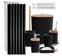 Clara Clark Bathroom Accessories Set - Bathroom Accessory Set with Shower Curtain Set, Toilet Brush, Trash Can & Soap Dispenser (Black, Complete Set)