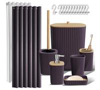 Clara Clark Bathroom Accessories Set - Bathroom Accessory Set with Shower Curtain Set, Toilet Brush, Trash Can & Soap Dispenser (Purple, Complete Set)