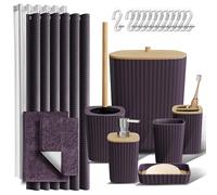 Clara Clark Bathroom Accessories Set - Bathroom Accessory Set with Shower Curtain Set, Toilet Brush, Trash Can & Soap Dispenser & Rugs (Purple, Complete Set + Bath Rugs)