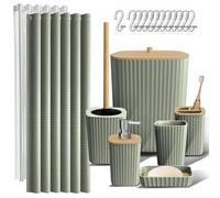 Clara Clark Bathroom Accessories Set - Bathroom Accessory Set with Shower Curtain Set, Toilet Brush, Trash Can & Soap Dispenser (Sage Green, Complete Set)