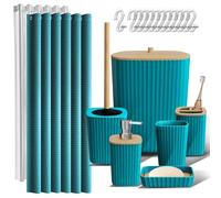 Clara Clark Bathroom Accessories Set - Bathroom Accessory Set with Shower Curtain Set, Toilet Brush, Trash Can & Soap Dispenser (Teal, Complete Set)