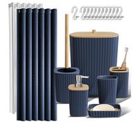 Clara Clark Bathroom Accessories Set - Bathroom Accessory Set with Shower Curtain Set, Toilet Brush, Trash Can & Soap Dispenser (Navy Blue, Complete Set)