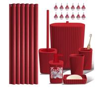 Clara Clark Bathroom Accessories Set - Christmas Shower Curtain Set, Xmas Bathroom Set, Christmas Bathroom Decor, Bathroom Accessory Set, Toilet Brush, Trash Can & Soap Dispenser - 19PC Set