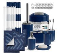 Clara Clark Bathroom Set - 23PC Shower Curtain Set with Bathroom Trash Can, Navy Bathroom Set, Bathroom Sets with Shower Curtain and Navy Rugs