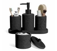 Clara Clark Bathroom Set - Black Bathroom Accessories Set, 5PC Bathroom Accessory Set, Bathroom Sets with Soap Dispenser, Toothbrush Holder, Tumbler, Cotton Swab Jar & Vanity Tray