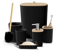 Clara Clark Bathroom Set - Black Bathroom Accessories Set, 6PC Bathroom Accessory Set, Bathroom Sets with Toilet Brush, Trash Can & Soap Dispenser