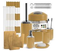 Clara Clark Bathroom Set - Gold Bathroom Accessories Set, Bathroom Sets with Shower Curtain and Rugs, 23PC Shower Curtain Set with Liner, Soap Dispenser, Soap Dish, Toilet Brush Holder, and Trash Can