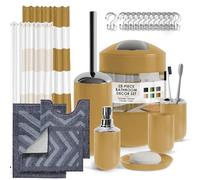 Clara Clark Bathroom Set - Gold Bathroom Set, 23PC Shower Curtain Set with Bathroom Trash Can, Bathroom Sets with Shower Curtain and Grey Rugs