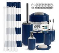 Clara Clark Bathroom Set - Navy Bathroom Accessories Set, 20PC Bathroom Accessory Set, Shower Curtain Set with Liner, Toothbrush Holder, Soap Dispenser, Soap Dish, Toilet Brush Holder, and Trash Can