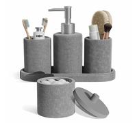 Clara Clark Bathroom Set - Grey Bathroom Accessories Set, 5PC Bathroom Accessory Set, Bathroom Sets with Soap Dispenser, Toothbrush Holder, Tumbler, Cotton Swab Jar & Vanity Tray