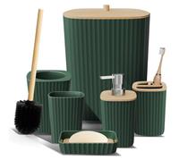 Clara Clark Bathroom Set - Hunter Green Bathroom Accessories Set, 6PC Bathroom Accessory Set, Bathroom Sets with Toilet Brush, Trash Can & Soap Dispenser