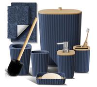 Clara Clark Bathroom Set - Navy Blue Bathroom Accessories Set, 6PC Bathroom Accessory Set, Bathroom Sets with Bathroom Rugs, Toilet Brush, Trash Can & Soap Dispenser
