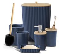Clara Clark Bathroom Set - Navy Blue Bathroom Accessories Set, 6PC Bathroom Accessory Set, Bathroom Sets with Toilet Brush, Trash Can & Soap Dispenser