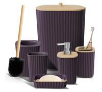 Clara Clark Bathroom Set - Purple Bathroom Accessories Set, 6PC Bathroom Accessory Set, Bathroom Sets with Toilet Brush, Trash Can & Soap Dispenser