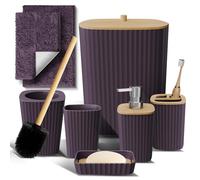 Clara Clark Bathroom Set - Purple Bathroom Accessories Set, 6PC Bathroom Accessory Set, Bathroom Sets with Bathroom Rugs, Toilet Brush, Trash Can & Soap Dispenser