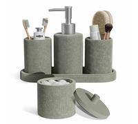Clara Clark Bathroom Set - Sage Green Bathroom Accessories Set, 5PC Bathroom Accessory Set, Bathroom Sets with Soap Dispenser, Toothbrush Holder, Tumbler, Cotton Swab Jar & Vanity Tray