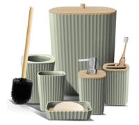 Clara Clark Bathroom Set - Sage Green Bathroom Accessories Set, 6PC Bathroom Accessory Set, Bathroom Sets with Toilet Brush, Trash Can & Soap Dispenser