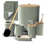 Clara Clark Bathroom Set - Sage Green Bathroom Accessories Set, 6PC Bathroom Accessory Set, Bathroom Sets with Bathroom Rugs, Toilet Brush, Trash Can & Soap Dispenser