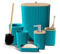 Clara Clark Bathroom Set - Teal Bathroom Accessories Set, 6PC Bathroom Accessory Set, Bathroom Sets with Toilet Brush, Trash Can & Soap Dispenser