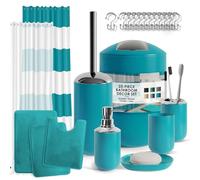 Clara Clark Bathroom Set - Teal Bathroom Accessories Set, Bathroom Sets with Shower Curtain and Rugs, 23PC Shower Curtain Set with Liner, Soap Dispenser, Soap Dish, Toilet Brush Holder, and Trash Can