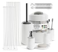 Clara Clark Bathroom Set - White Bathroom Accessories Set, 20PC Bathroom Accessory Set, Shower Curtain Set with Liner, Toothbrush Holder, Soap Dispenser, Soap Dish, Toilet Brush Holder, and Trash Can