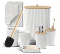 Clara Clark Bathroom Set - White Bathroom Accessories Set, 6PC Bathroom Accessory Set, Bathroom Sets with Bathroom Rugs, Toilet Brush, Trash Can & Soap Dispenser