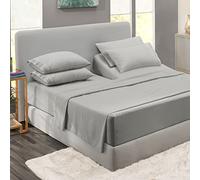 Clara Clark Bed Sheet Set with Extra Set Pillowcases, Premier 1800 Collection, Wrinkle, Fade & Stain Resistant, Flex-Top King Size, Silver