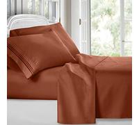 Clara Clark Bed Sheets, Premier 1800 Series 4 Piece Bed Sheet Set, Deep Pocket, Wrinkle, Fade, Stain Resistant, Luxury Soft Bedding Sheets & Pillowcases, King, Burnt Sienna