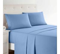 Clara Clark Bed Sheets, Premier 1800 Series 4 Piece Bed Sheet Set, Deep Pocket, Wrinkle, Fade, Stain Resistant, Luxury Soft Bedding Sheets & Pillowcases, King, Blue Heaven