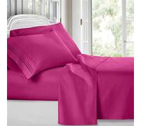 Clara Clark Bed Sheets, Premier 1800 Series 4 Piece Bed Sheet Set, Deep Pocket, Wrinkle, Fade, Stain Resistant, Luxury Soft Bedding Sheets & Pillowcases, King, Magenta