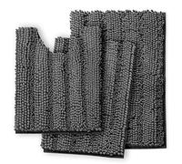 Clara Clark Chenille Bathroom Rugs, Ultra Soft Plush Shaggy Bath Mats for Bathroom, Machine Washable Non Slip Backing Rubber Bath Rug Set, 3 Piece Bathroom Rug Set, Gray