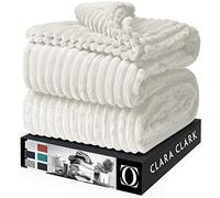 Clara Clark Cut Plush Fleece Throw Blanket - Throw Size - Lightweight Super Soft Fuzzy Luxury Bed Blanket for Bed - Machine Washable - (50x60) (White)