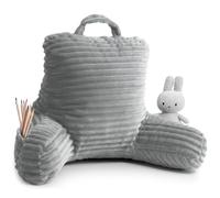 Clara Clark Cut Plush Striped Reading Pillow for Kids & Teens, Back Support Pillow, Shredded Memory Foam Bed Rest Pillow with Arms, Small, Light Gray