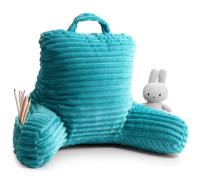 Clara Clark Cut Plush Striped Reading Pillow for Kids & Teens, Back Support Pillow, Shredded Memory Foam Bed Rest Pillow with Arms, Small, Teal