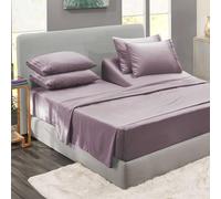 Clara Clark Flex Top King Sheets - Hotel Luxury 6 Piece Bed Sheets for Top Split King Bed - Soft Bedding Sheets & Pillowcases, Head Split King Size. Dusty Purple