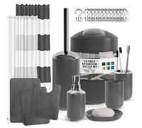 Clara Clark Gray Bathroom Accessories Set Complete with Bathroom Rugs Set and Shower Curtain Set, 12 Piece Bathroom Sets with Rugs and Accessories, Shower Curtain with Liner & Hooks, Bath Mat Set